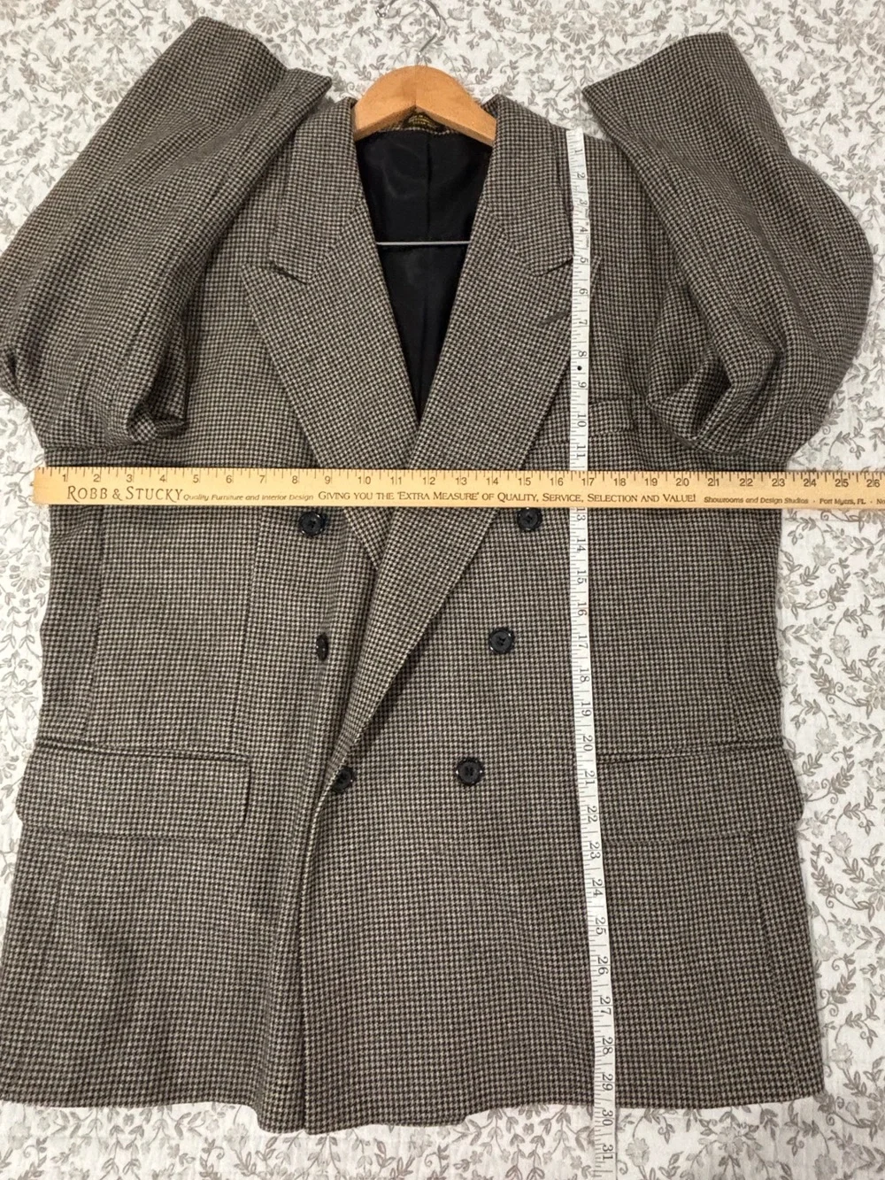 Oscar de la Renta Double-Breasted Houndstooth Blazer in Brown and Black
